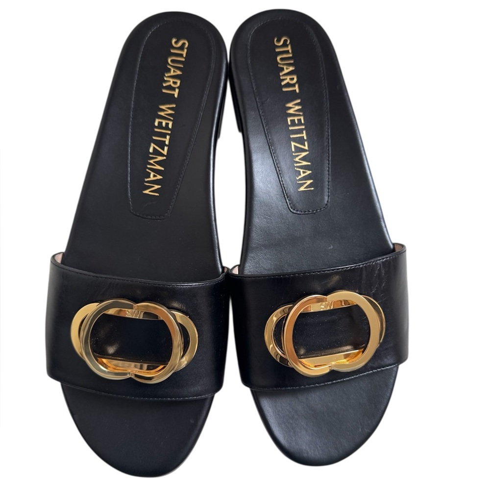 Stuart Weitzman Black and Gold Sandals